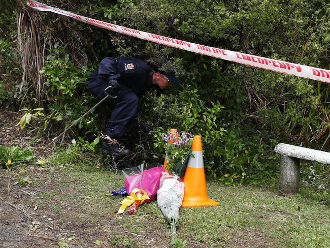 Police search the area around where Grace Millane's body was found on December 10. Picture: Getty