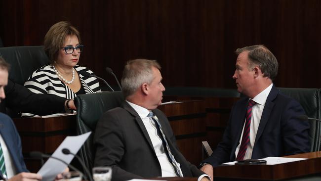 Premier Will Hodgman, right, glares at Sue Hickey after her surprising nomination for Speaker. Picture: LUKE BOWDEN