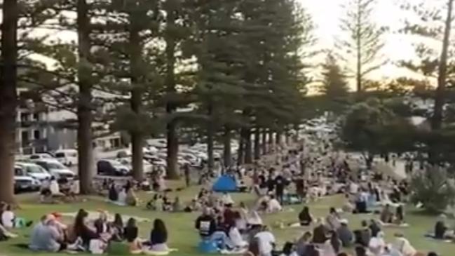 The crowds yesterday afternoon. Picture: Nine News