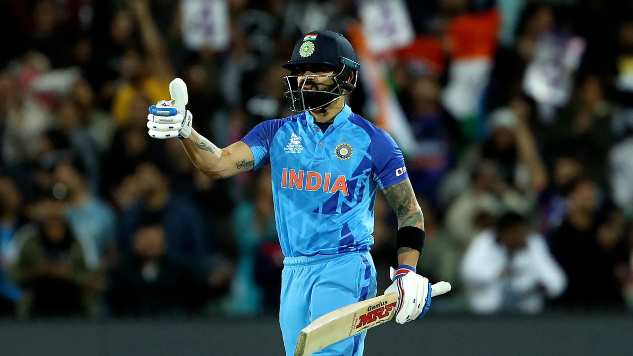 India's Virat Kohli reacts during the ICC men's Twenty20 World Cup 2022 cricket match between India and Bangladesh at Adelaide Oval on November 2, 2022 in Adelaide. (Photo by Surjeet YADAV / AFP) / -- IMAGE RESTRICTED TO EDITORIAL USE - STRICTLY NO COMMERCIAL USE --