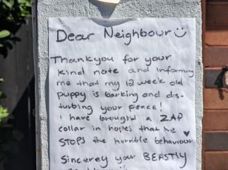 The note was seen in Sydney's eastern suburbs.