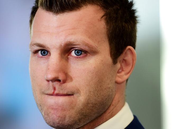 Media lead up for Rumble on the Reef; Jeff Horn Vs Tim Tszyu in Townsville at Queensland Country Bank Stadium. Horn speaks to media. Picture: Alix Sweeney