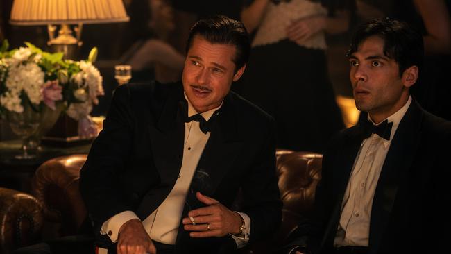 Brad Pitt plays Jack Conrad and Diego Calva plays Manny Torres in Babylon.