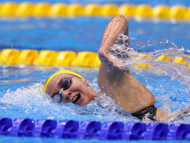 Ariarne Titmus in the pool. Picture: Clive Rose/Getty Images.