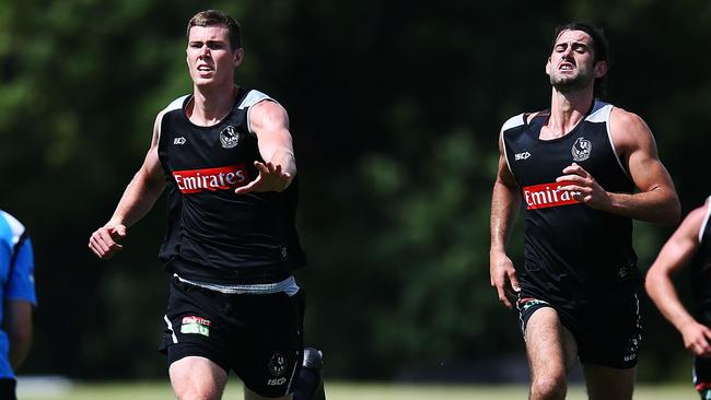 Mason Cox and Brodie Grundy at Collingwood training. Pic: Getty Images