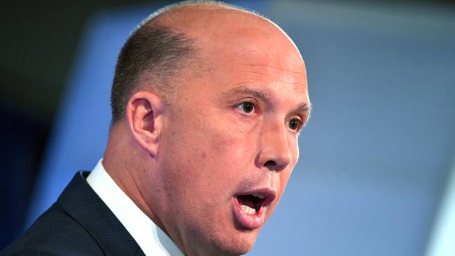 Minister for Home Affairs Peter Dutton is seen during his appearance at the National Press Club in Canberra, Wednesday, February 21, 2018. (AAP Image/Mick Tsikas) NO ARCHIVING