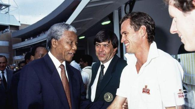 Proteas captain Kepler Wessels with Nelson Mandela in 1995. He is the fans’ choice to commemorate the nameless series between South Africa and Australia. Picture: Tertius Pickard/Gallo