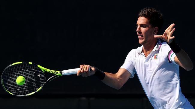 Injury-plagues Aussie Thanasi Kokkinakis faces Japan’s Taro Daniel today. Picture: Getty Images