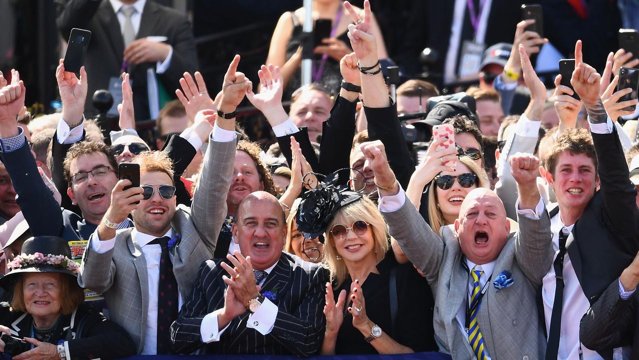 Connections of Extra Brut celebrate winning Race 7 at the 2018 AAMI Victoria Derby Day at Flemington Racecourse. Picture: Quinn Rooney/Getty Images