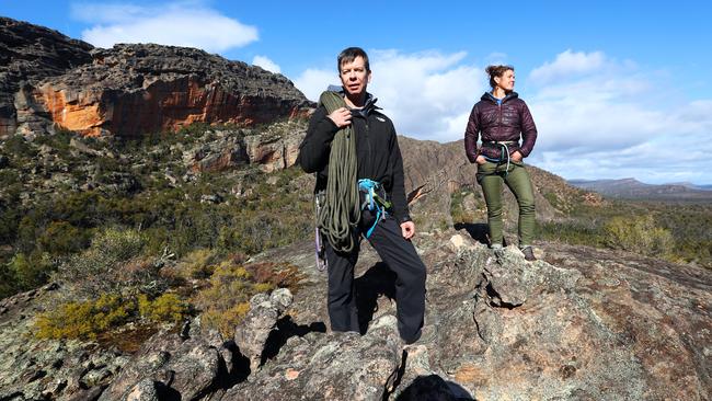 Climbing enthusiasts Simon Carter and Kerrin Gale in the Grampians. Picture: Aaron Francis