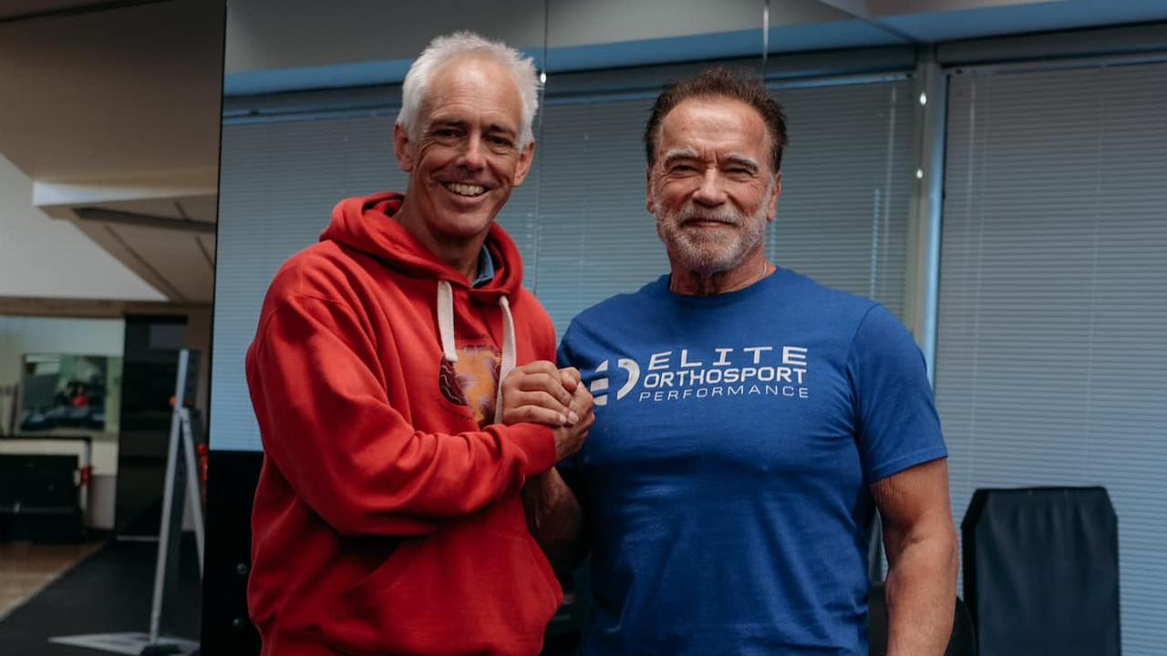 Former Toowoomba local Tim Gabbett was shocked when Arnold Schwarzenegger turned up to his Train Smarter and Harder LA session recently. Wednesday, February 15, 2023. Picture: Facebook.