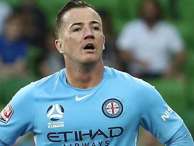 MELBOURNE, AUSTRALIA - NOVEMBER 12: Osama Malik and Ross McCormack of the City look on after a missed chance on goal during the round six A-League match between Melbourne City and the Western Sydney Wanderers at AAMI Park on November 12, 2017 in Melbourne, Australia.  (Photo by Robert Cianflone/Getty Images)
