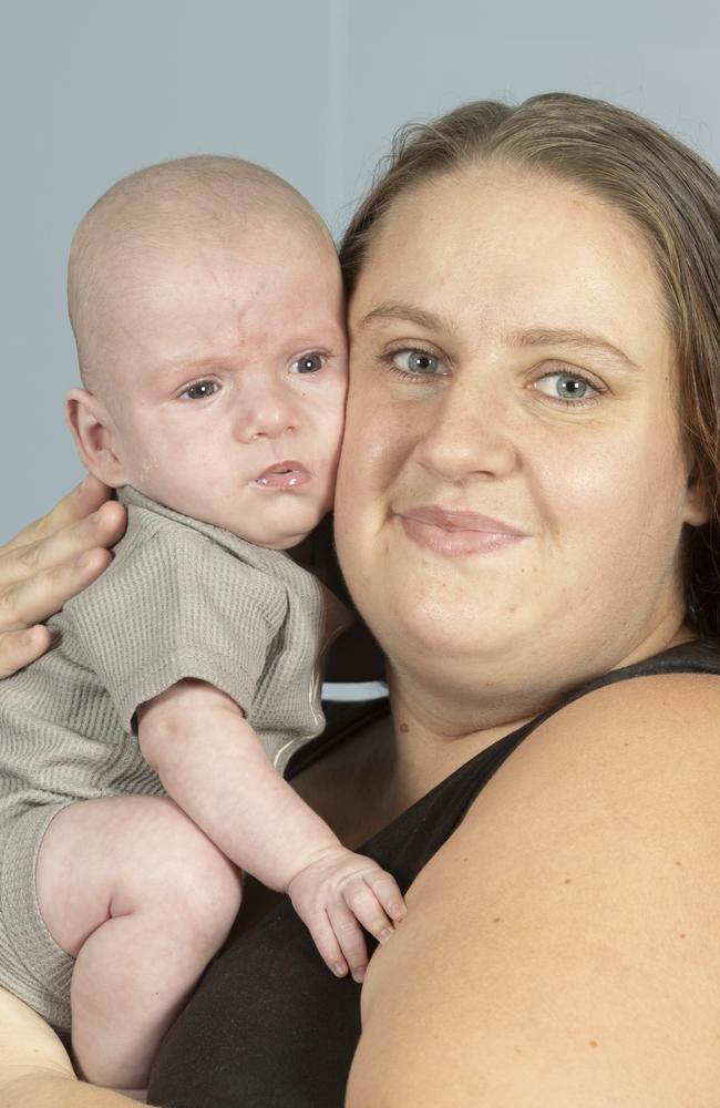 Xavier Fisher is now at home in Goodna with his mum Ashleigh McGlashan. Picture: Renae Droop/RDW Photography.