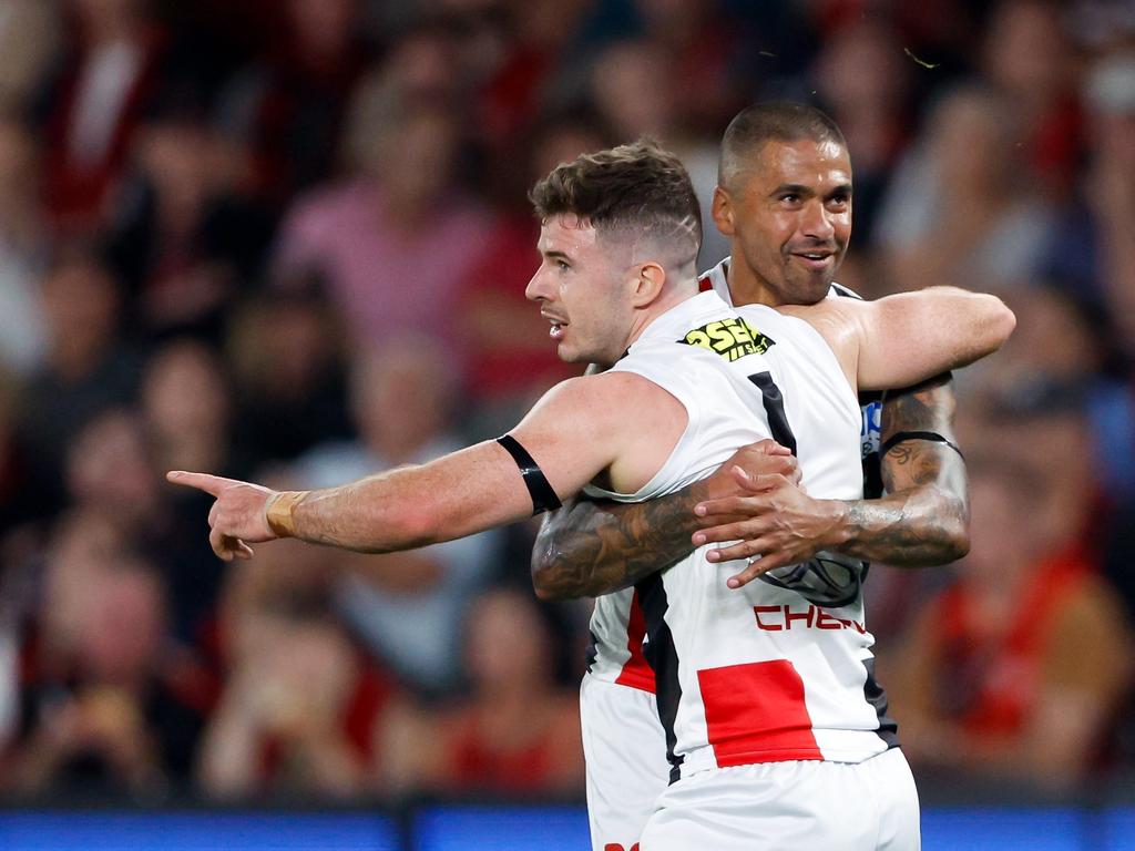 Jack Higgins enjoys a goal. Picture: Dylan Burns/AFL Photos via Getty Images