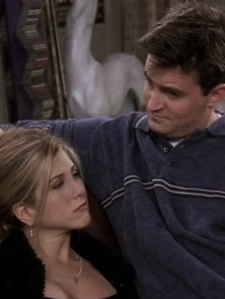 Aniston as Rachel and Perry as Chandler on the sitcom.