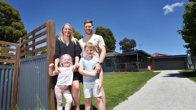 Emilie and Ben Fogarty, pictured with their kids, Mae, 3, and Levi, 7, recently sold this Yarra Glen house to support their future property moves. Picture: Nicki Connolly