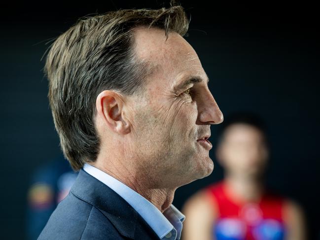 ADELAIDE, AUSTRALIA - APRIL 03: AFL CEO Andrew Dillon speaks to media during a 2024 AFL Gather Round Media Opportunity at the Adelaide Oval on April 03, 2024 in Adelaide, Australia. (Photo by Mark Brake/AFL Photos/via Getty Images)