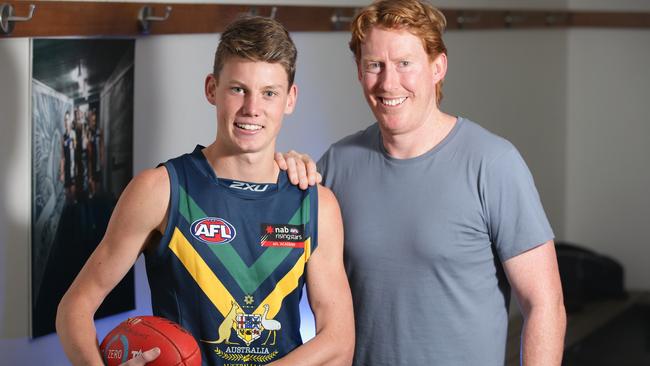 Sam Walsh and Geelong premiership captain Cameron Ling. Picture: Peter Ristevski