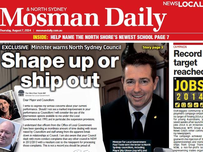 The front page of today’s Mosman Daily.