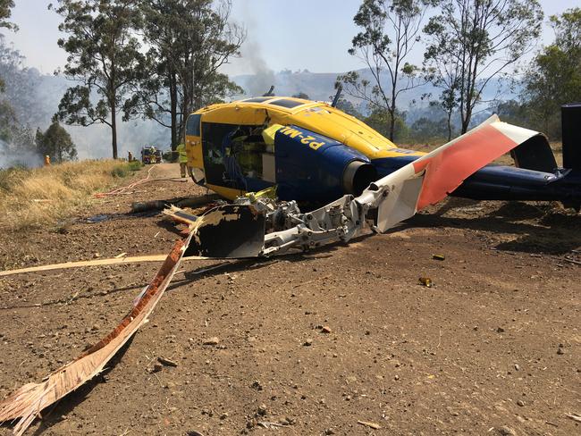 The scene of the helicopter crash at Pechey, near Toowoomba. Picture: Supplied