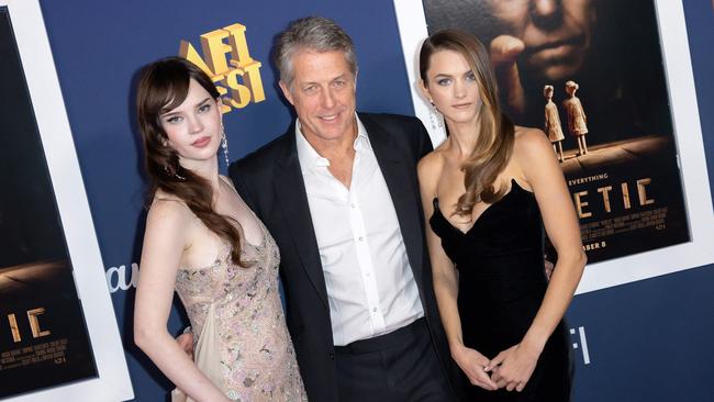 Sophie Thatcher, Hugh Grant, and Chloe East attend the premiere of their latest film Heretic. Picture: AFP