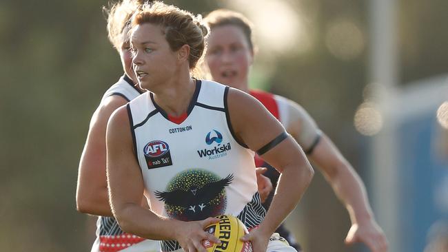 Courtney Cramey suffered a head knock in the team’s preliminary final demolition of Geelong. Picture: AFL Media