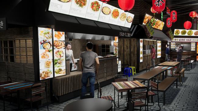 Digital renders of new Asian dining precinct Lantern Lane coming to Stockland Cairns.