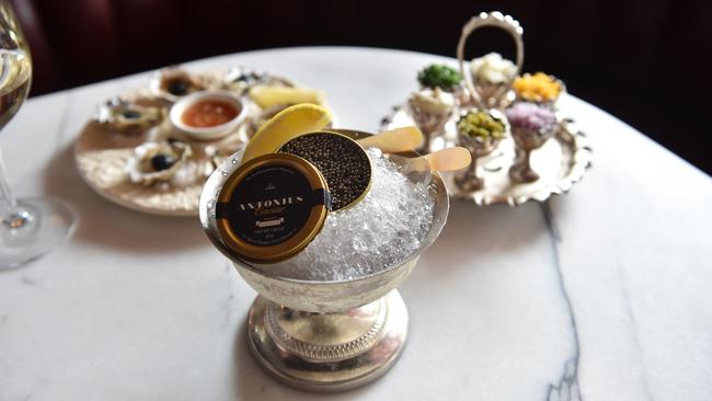 Smith Street Bistrot’s caviar service with Merimbula oysters. Picture: Nicki Connolly