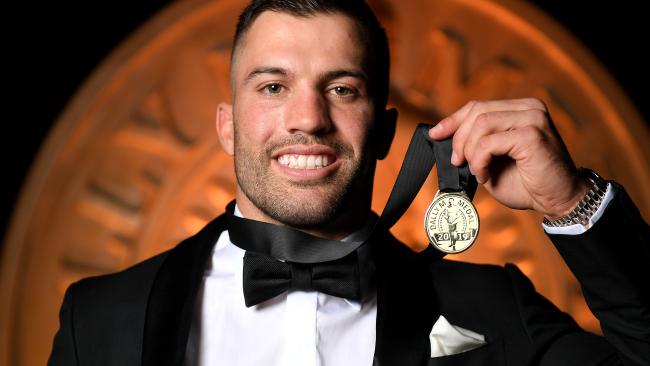 Sydney Roosters player James Tedesco poses for a photograph after winning the Dally M Player of the Year award during the 2019 Dally M Awards at the Hordern Pavilion in Sydney, Wednesday, October 2, 2019. (AAP Image/Dan Himbrechts) NO ARCHIVING