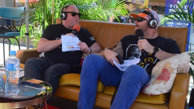 Triple M Mackay breakfast hosts Dave Peters and Jay Shipston broadcasting live from Wood St. Picture: Daily Mercury