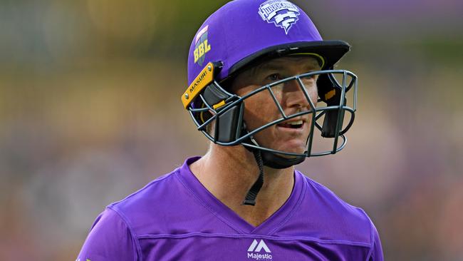 HOBART, AUSTRALIA - JANUARY 24: George Bailey of the Hurricanes leaves the field after being dismissed during the Big Bash League match between the Hobart Hurricanes and the Sydney Thunder at Blundstone Arena on January 24, 2020 in Hobart, Australia. Picture: STEVE BELL/GETTY IMAGES