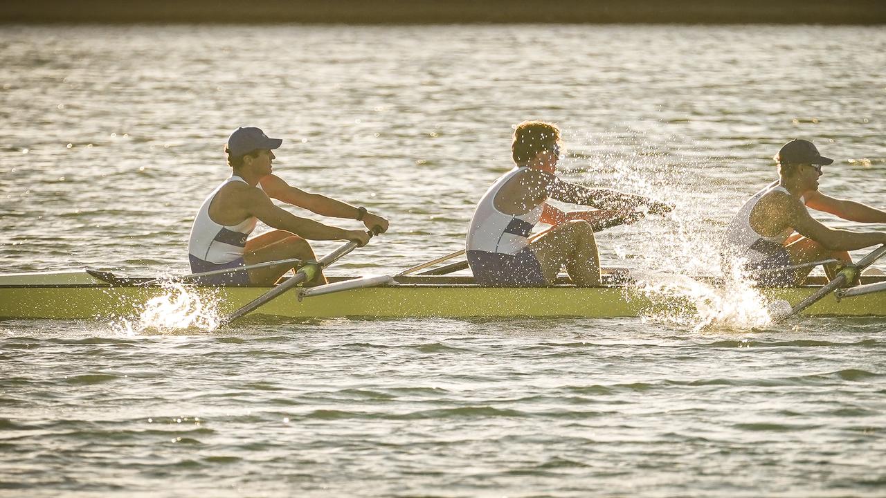 A shorter version of the Head Of The River regatta at West Lakes went ahead on Monday. Picture: AAP / Mike Burton