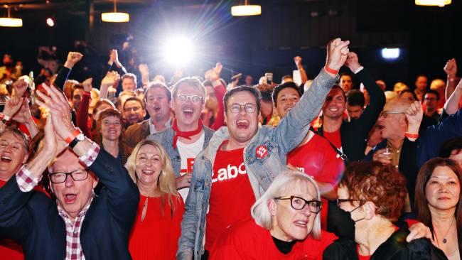 The crowd erupts at Federal Labor leader Anthony Albanese's election party.  Picture: Sam Ruttyn