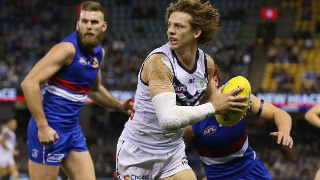 Nat Fyfe in action against the Bulldogs.