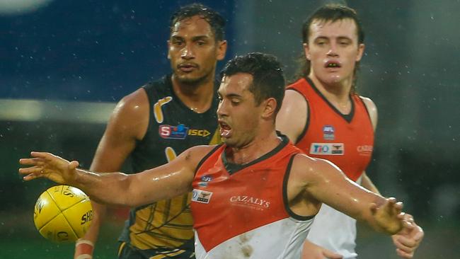 Nathaniel Paredes  as the NTFL Men v Glenelg at TIO Stadium.Picture GLENN CAMPBELL