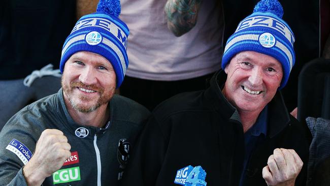 Collingwood coach Nathan Buckley and AFL legend Neale Daniher. Picture: Getty Images