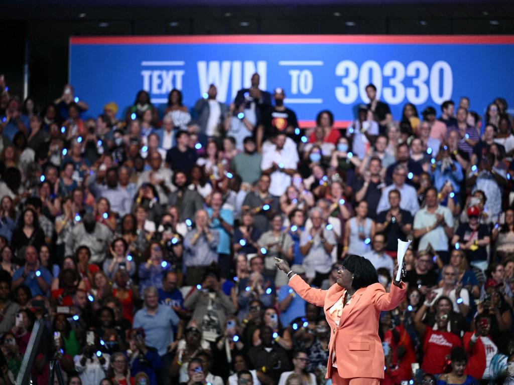 The mayor of Philadelphi Cherelle Parker speaks before Kamala Harris takes to the stage at Temple University’s Liacouras Centre in Philadelphia. Picture: AFP