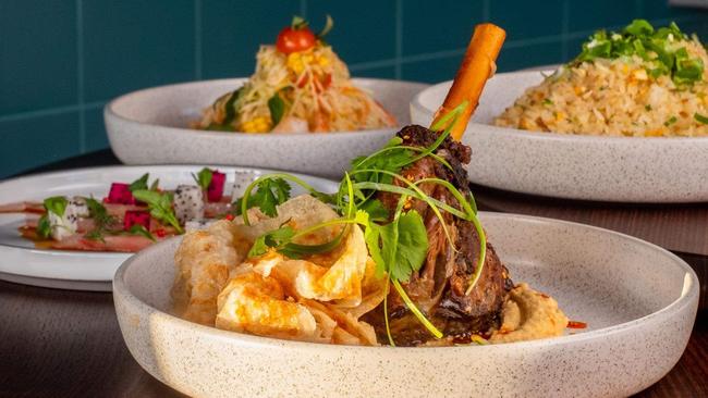 Chinese spiced lamb shank and other dishes at Blue Rose, Henley Beach