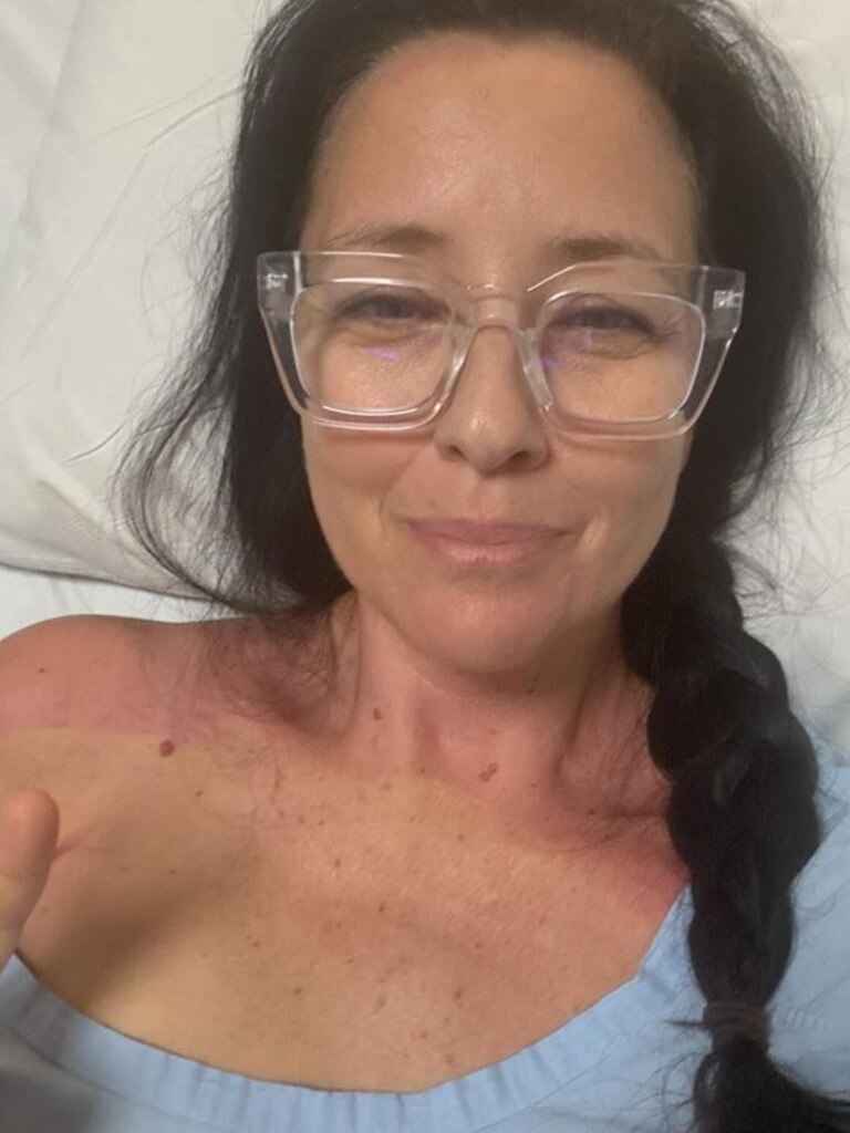 Ali Clarke in hospital after her breast cancer surgery. Picture: Instagram