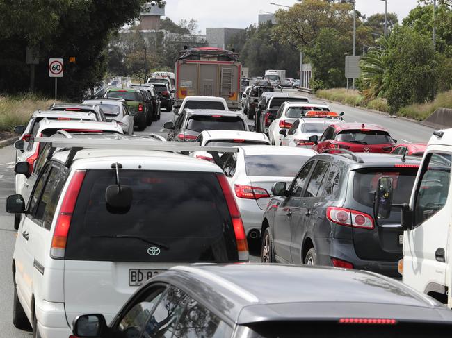 The Daily Telegraph 29.11.2023 The City West Link at Haberfield is gridlocked heading into the city. The Rozelle interchange has just opened this week and is causing traffic issues. Picture: Rohan Kelly