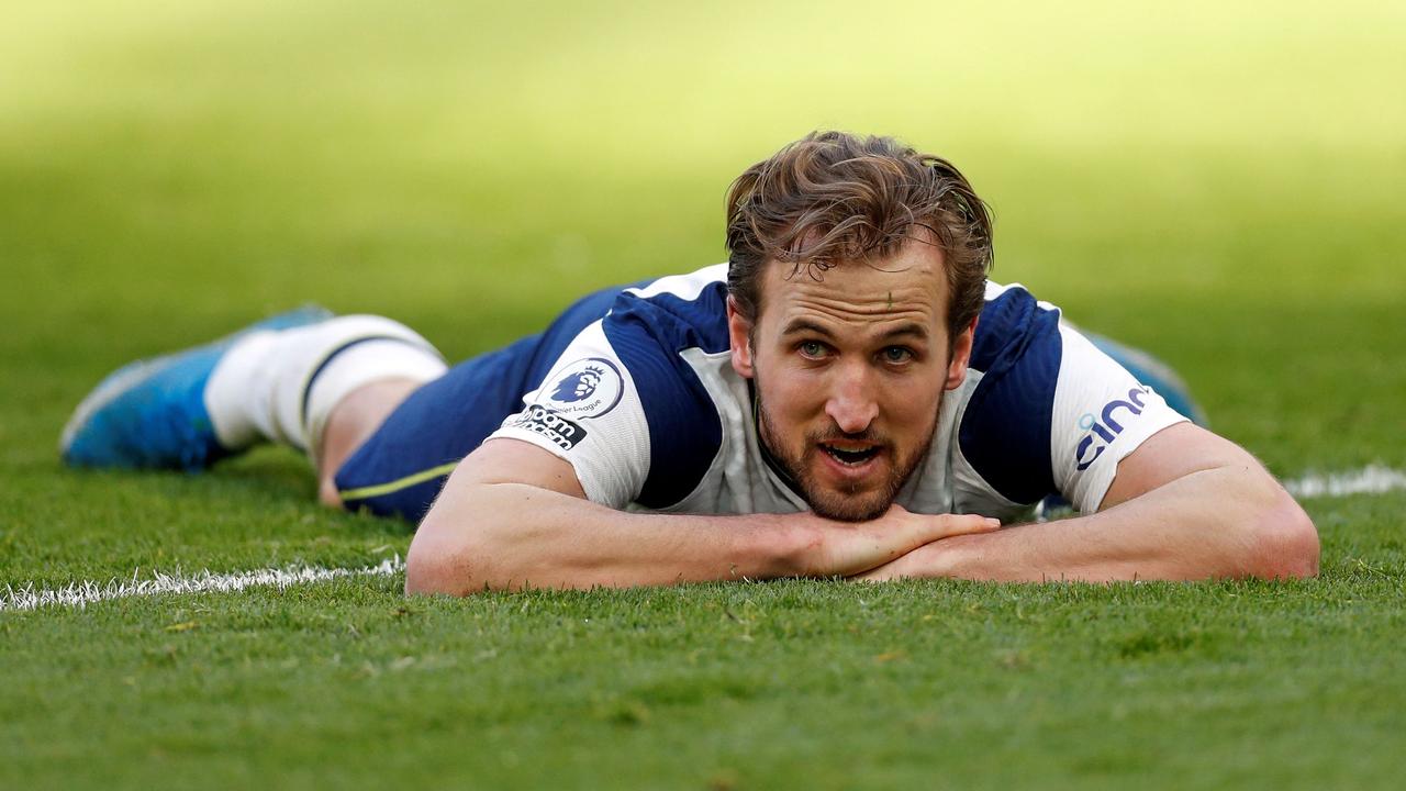 (FILES) In this file photo taken on February 28, 2021 Tottenham Hotspur's English striker Harry Kane reacts after failing to score during the English Premier League football match between Tottenham Hotspur and Burnley at Tottenham Hotspur Stadium in London. - Tottenham striker Harry Kane has told the club he wants to leave at the end of the season, according to reports on Monday, May 17. (Photo by MATTHEW CHILDS / POOL / AFP) / RESTRICTED TO EDITORIAL USE. No use with unauthorized audio, video, data, fixture lists, club/league logos or 'live' services. Online in-match use limited to 120 images. An additional 40 images may be used in extra time. No video emulation. Social media in-match use limited to 120 images. An additional 40 images may be used in extra time. No use in betting publications, games or single club/league/player publications. /