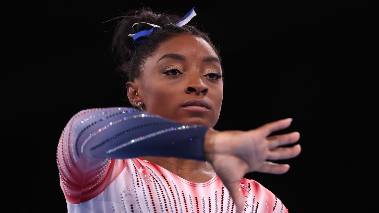 Simone Biles in her final event at the Tokyo Games. Picture: Getty Images