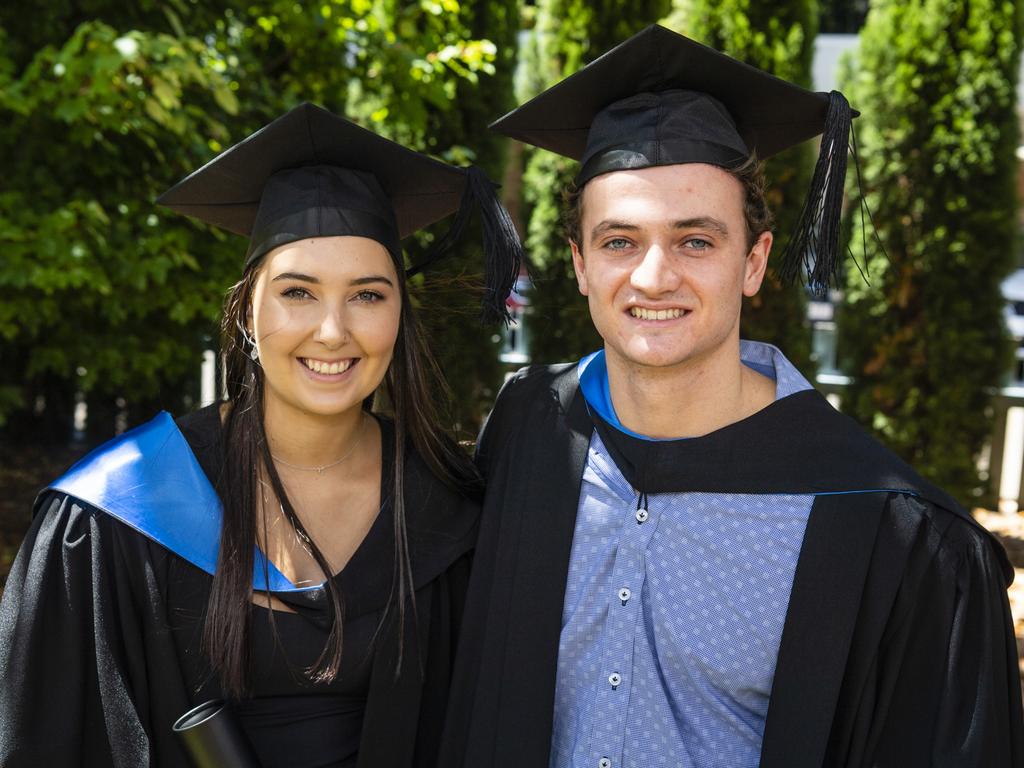 Bachelor of Sport and Exercise Science (Honours) graduates Chloe Mills and David Werth at the UniSQ graduation ceremony at Empire Theatres, Wednesday, December 14, 2022.