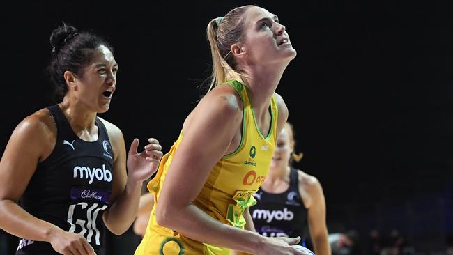 Caitlin Bassett during the Constellation Cup International Test match between the New Zealand Silver Ferns. Picture: Kai Schwoerer/Getty Images