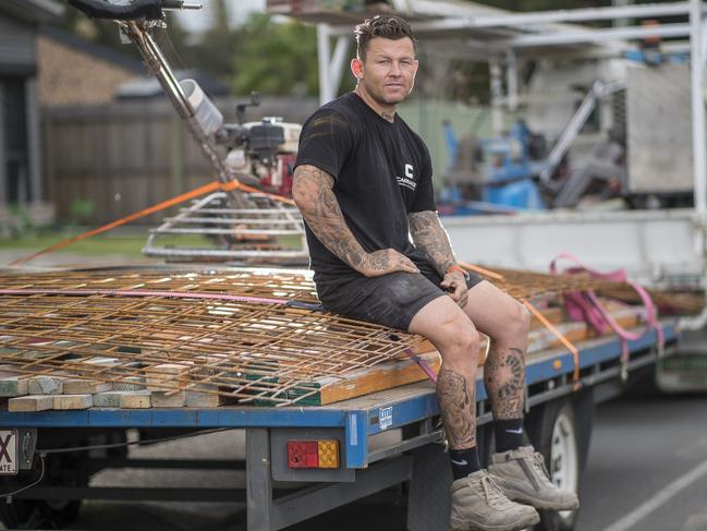 The former NRL bad boy now works as a concreter on the Gold Coast. Picture: Peter Wallis