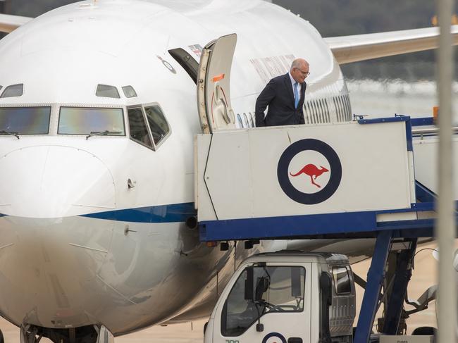 Scott Morrison jetted to Canberra from Sydney. Picture: Jason Edwards