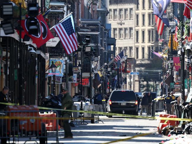 Members of the FBI and police work the scene on New Orleans’ famed Bourbon Street. Picture: Getty Images via AFP