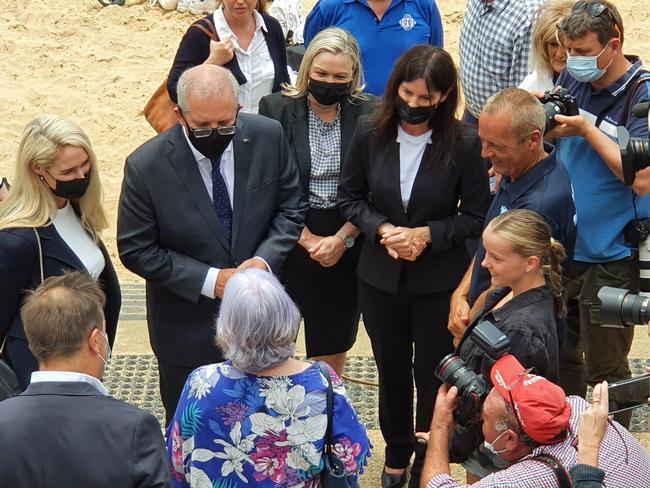 Mr Morrison and Robertson federal Liberal MP Lucy Wicks at the December 2021 announcement when Mr Morrison said “this project will not proceed on our watch”. Picture: Fiona Killman