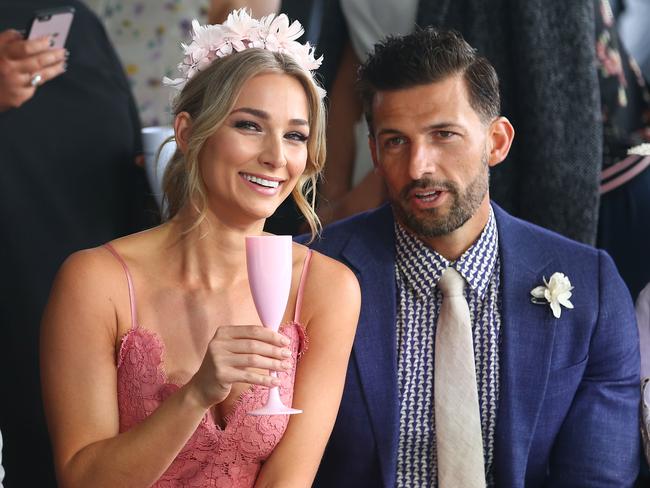 <i>The Bachelor </i>couple Tim Robards and Anna Heinrich attend the David Jones Marquee. Picture: Scott Barbour, Getty Images.