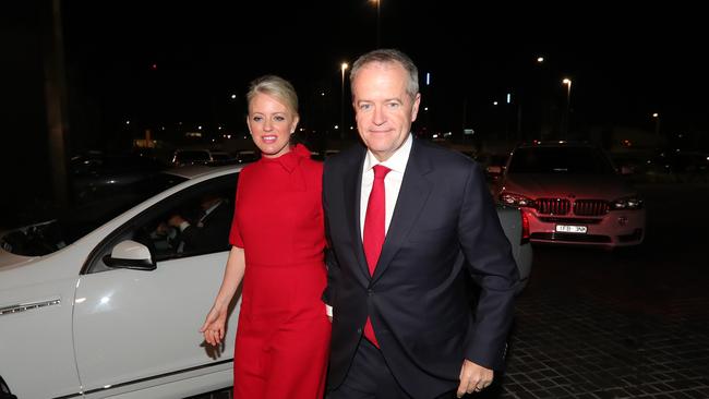 Bill and Chloe Shorten arrive at the 2019 ALP Election Night function in Melbourne. Picture: Stuart McEvoy.